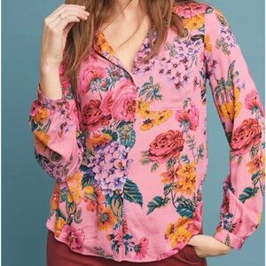 Maeve by Anthropologie Pink Floral Blouse